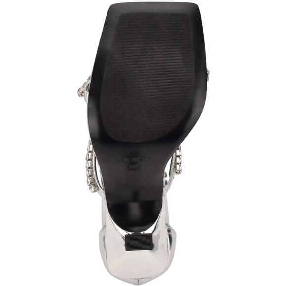 Nine West Vavoom High Heel Sandal Sz 7.5 Silver/Crystals Straps Zip Closure New - Picture 5 of 6